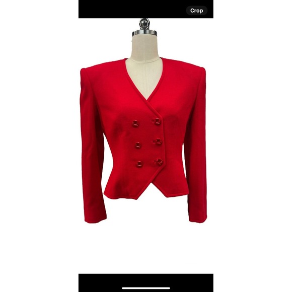 Neiman Marcus Womens Red Blazer Wool USA VTG Career Business Evening Button SZ 4 - Picture 1 of 10